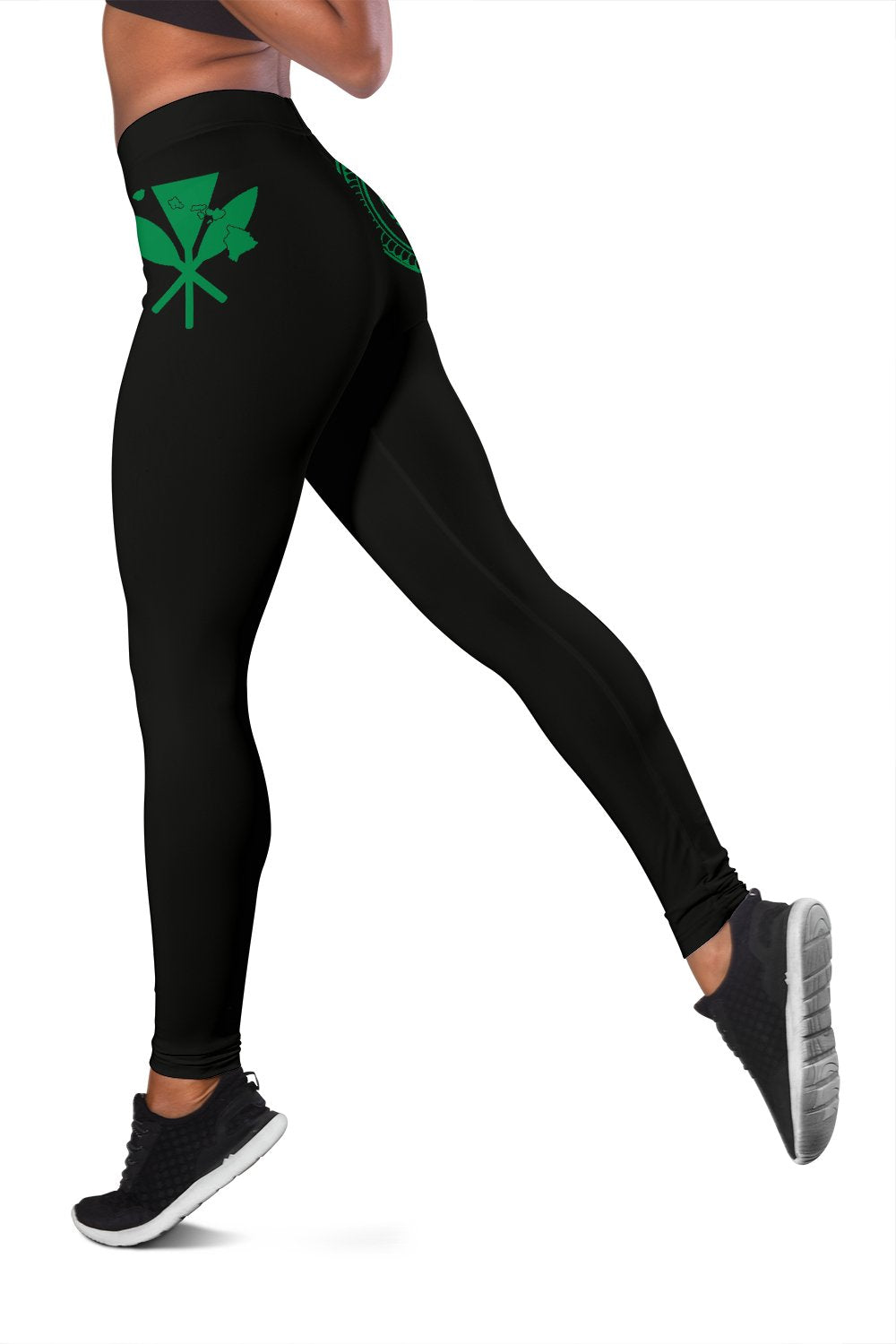 Hawaii State Tattoo Swirly Polynesian Green Kanaka Women's Leggings - Polynesian Pride