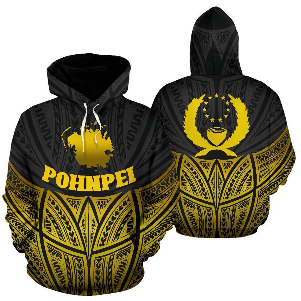 Pohnpei Polynesian Hoodie Gold Pride Map nd Seal Unisex Gold - Polynesian Pride