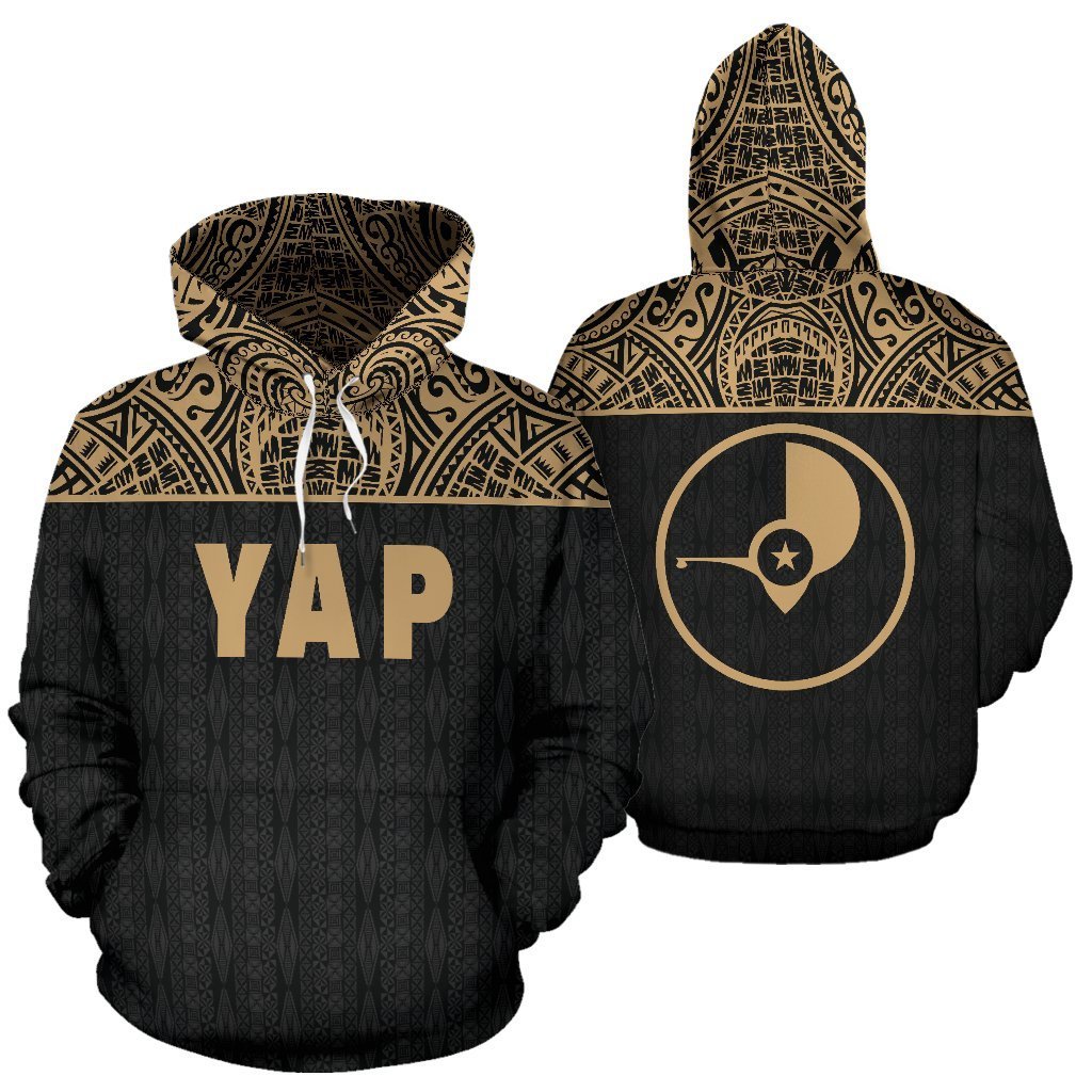 Yap All Over Hoodie Gold Version Unisex Black And Gold - Polynesian Pride
