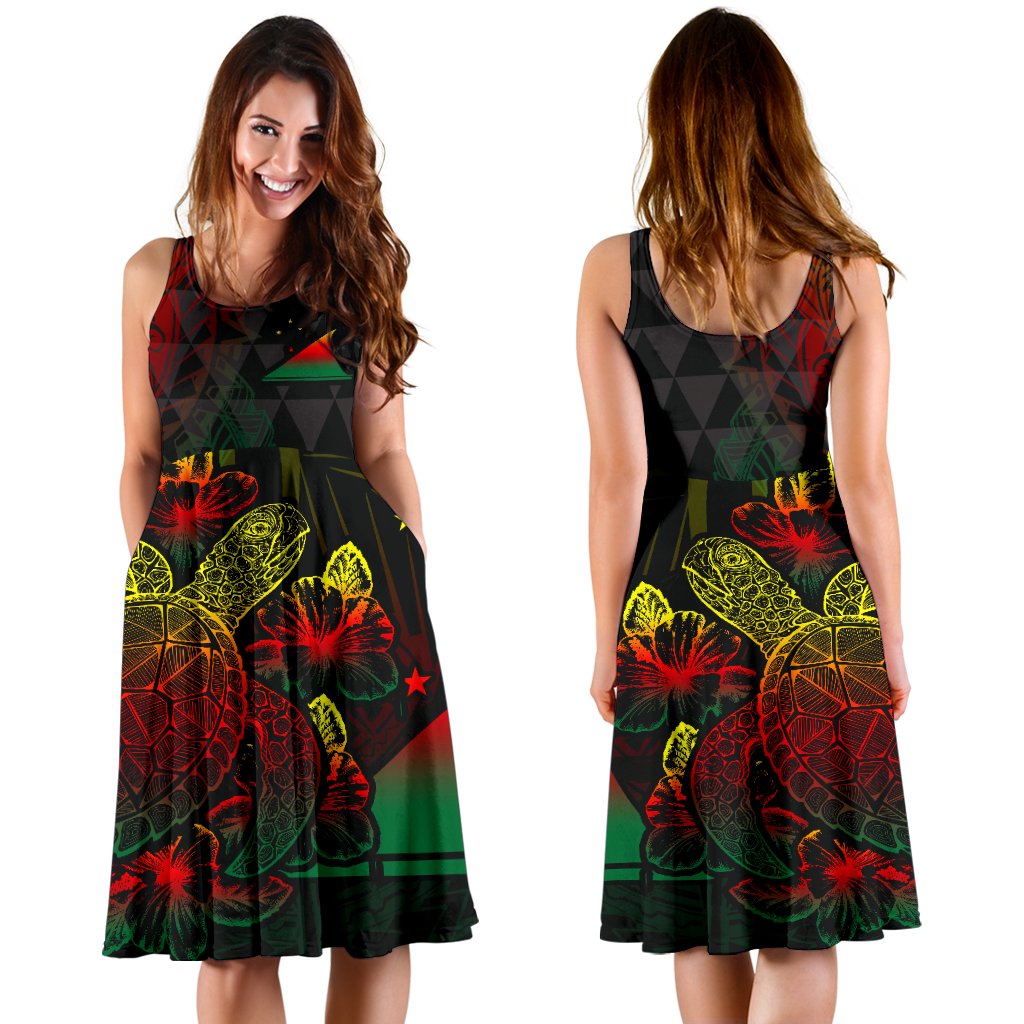 Tokelau Polynesian Midi Dress - Turtle Hibiscus Reggae - Polynesian Pride