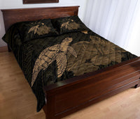 Hawaii Polynesian Hibiscus Turtle Map Quilt Bed Set - AH - Gold - Polynesian Pride