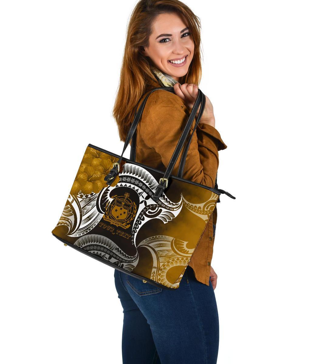 Samoa Custom Personalised Large Leather Tote Bag - Samoa Seal Wave Style (Gold) - Polynesian Pride