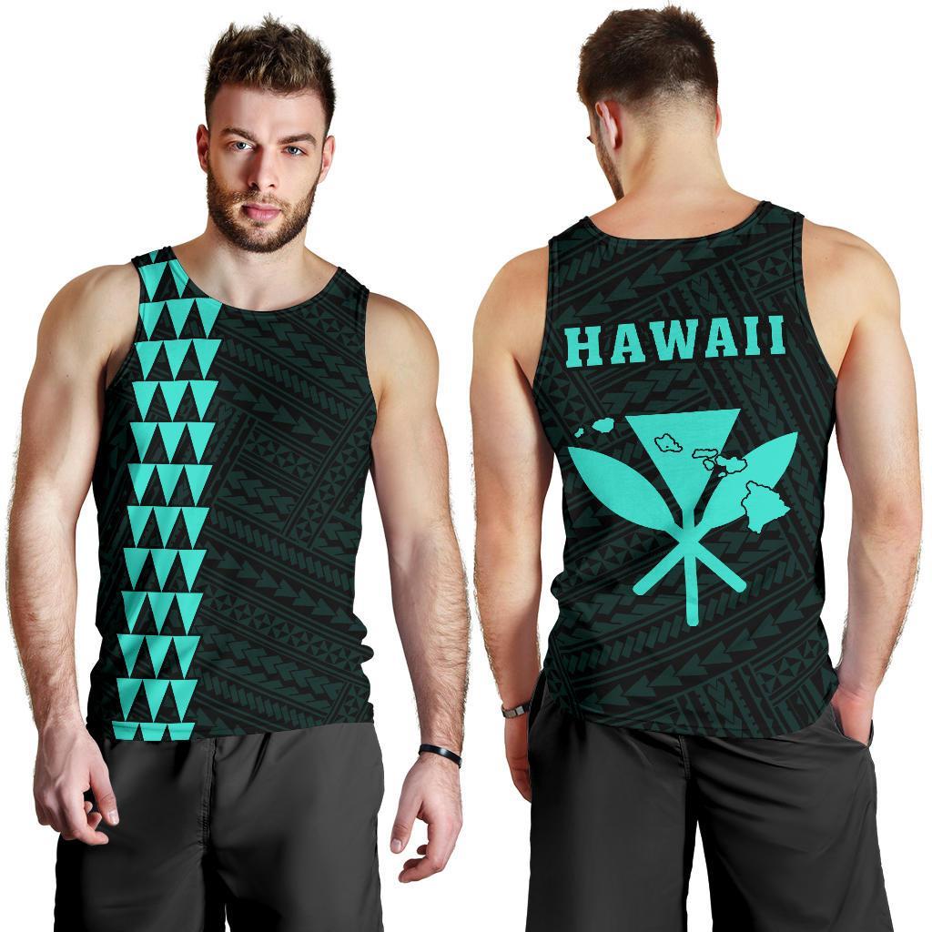 Hawaii Kakau Polynesian Kanaka Map Men's Tank Top - Turquoise Turquoise - Polynesian Pride