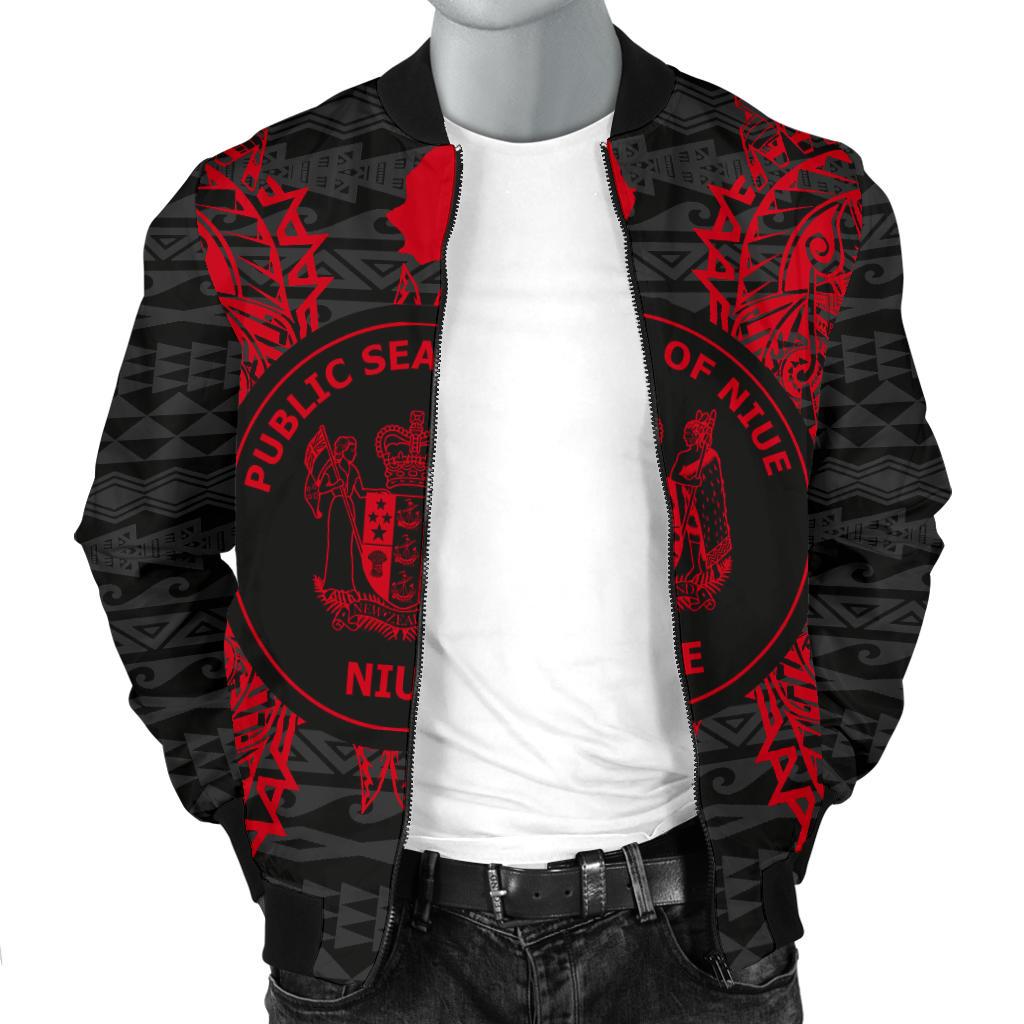 Niue Polynesian Men's Bomber Jacket Map Red - Polynesian Pride