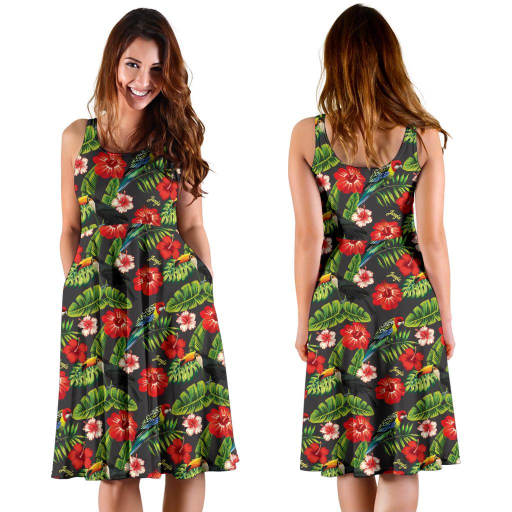 Hawaii Hibiscus Green Midi Dress - Polynesian Pride