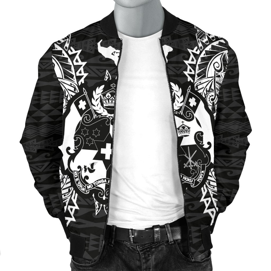 Tonga Polynesian Men's Bomber Jacket Map Black - Polynesian Pride