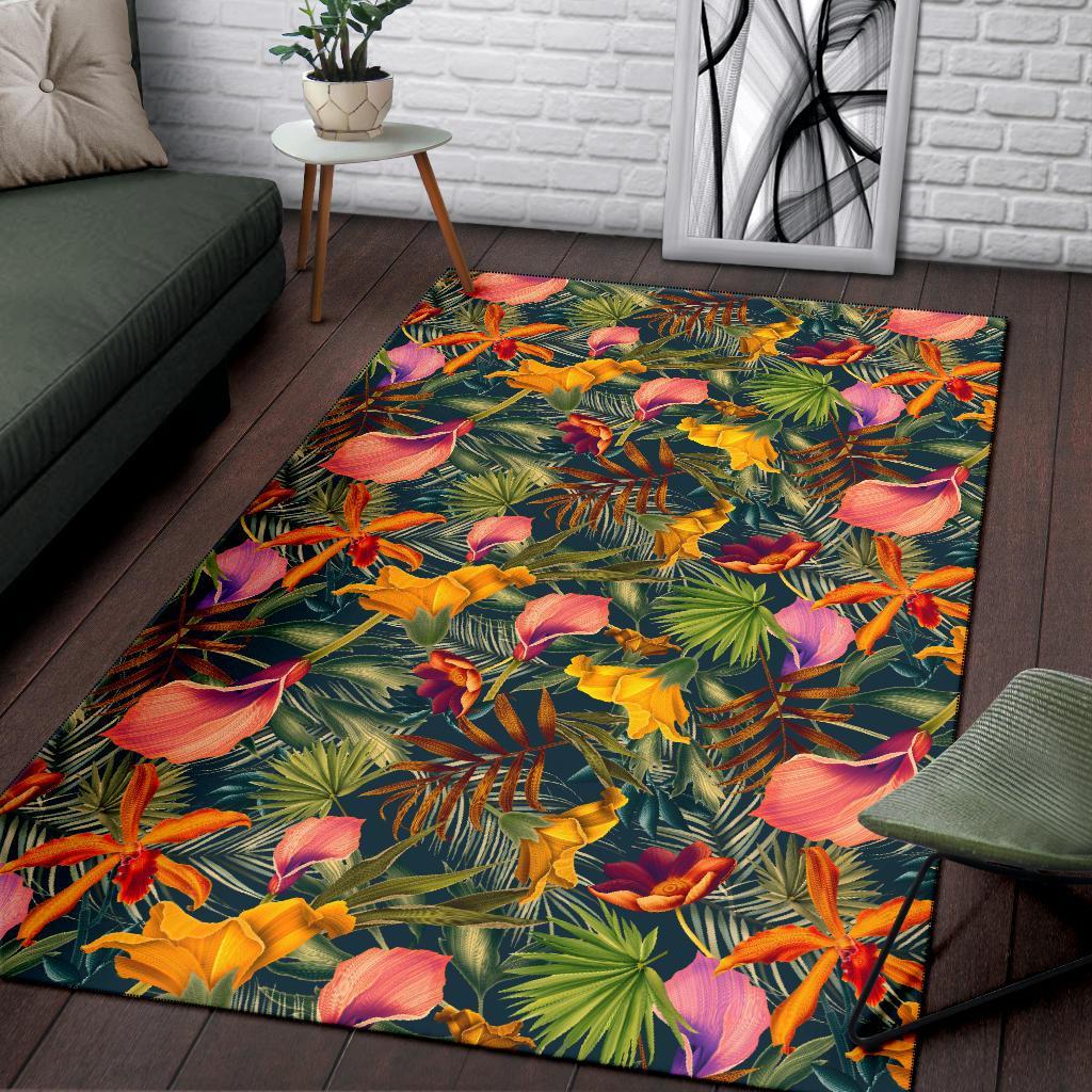 Seamless Tropical Flower Plant And Leaf Pattern Rug - Polynesian Pride