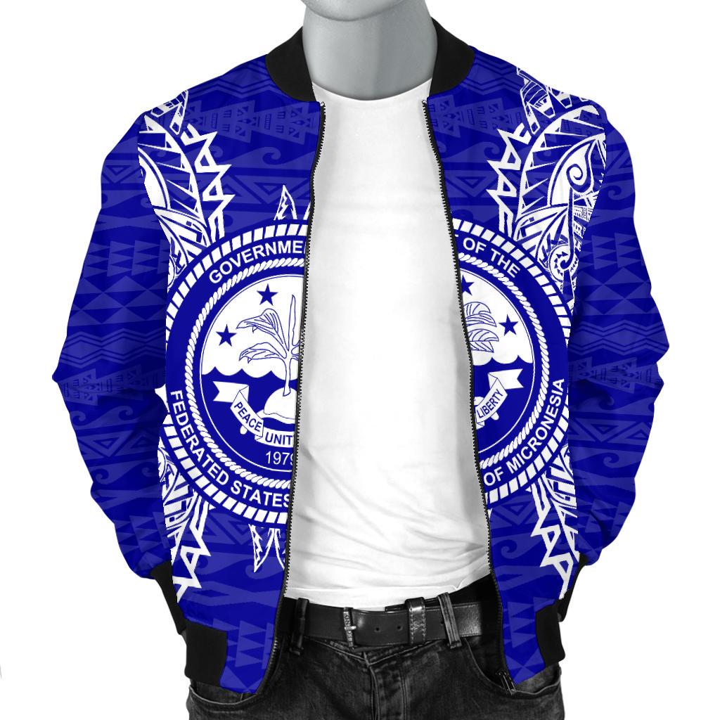 Federated States of Micronesia Polynesian Men's Bomber Jacket Map Blue - Polynesian Pride