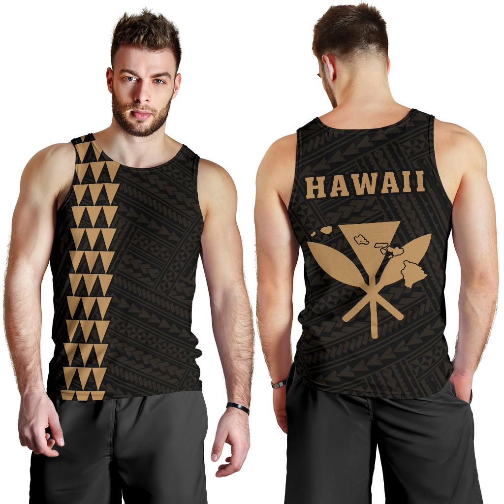 Hawaii Kakau Polynesian Kanaka Map Men's Tank Top - Gold Gold - Polynesian Pride