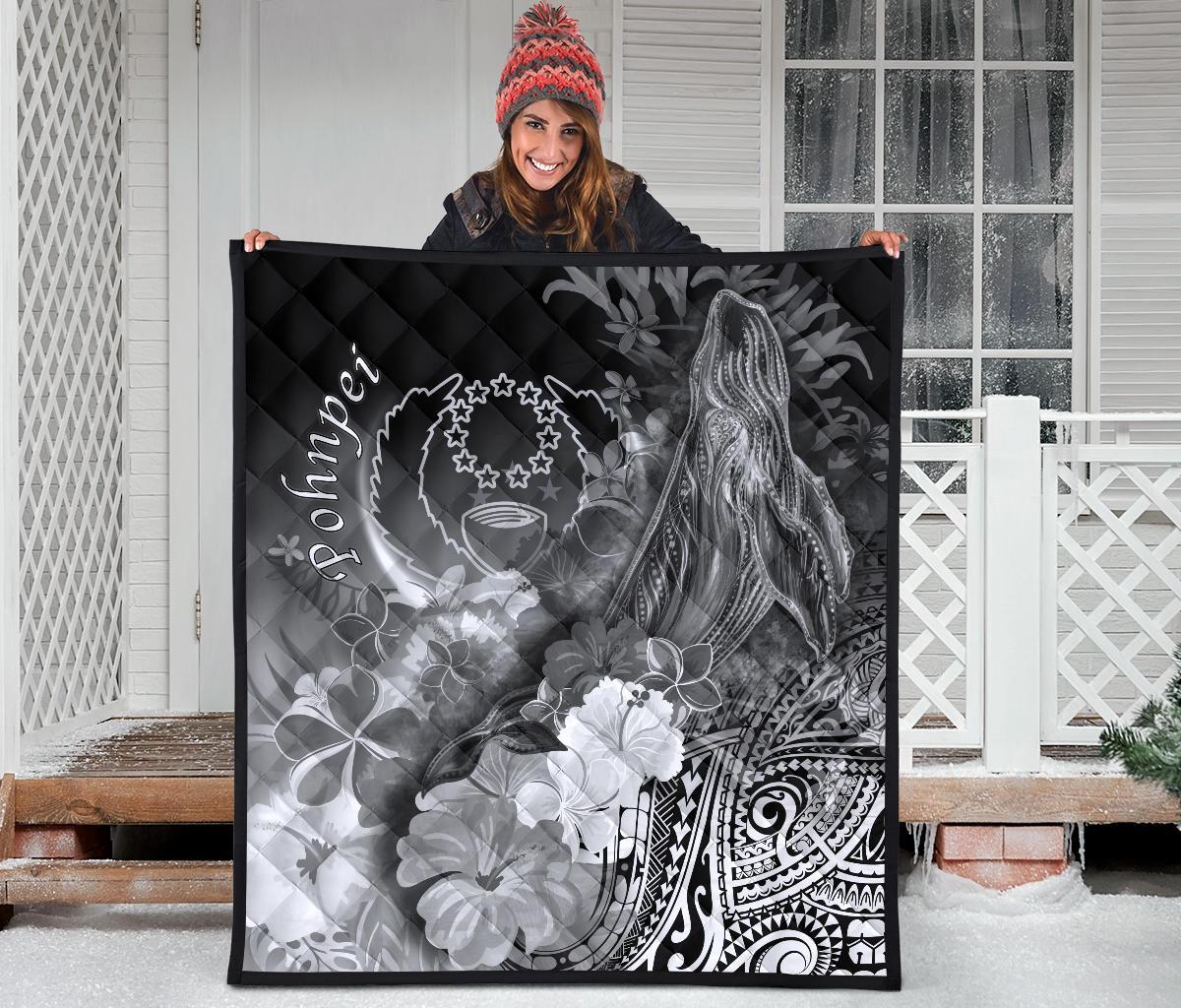 Pohnpei Premium Quilt - Humpback Whale with Tropical Flowers (White) - Polynesian Pride