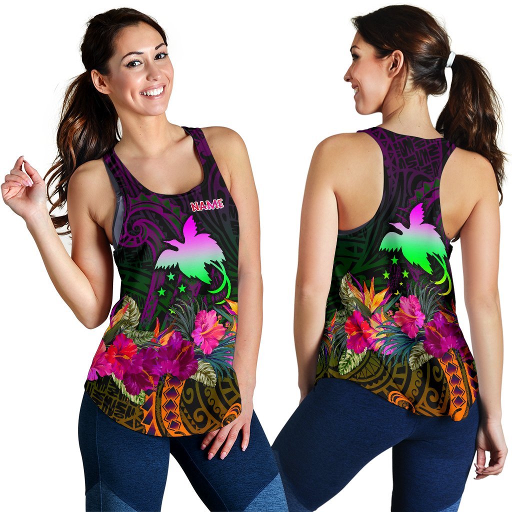 Papua New Guinea Personalised Women's Racerback Tank - Summer Hibiscus - Polynesian Pride