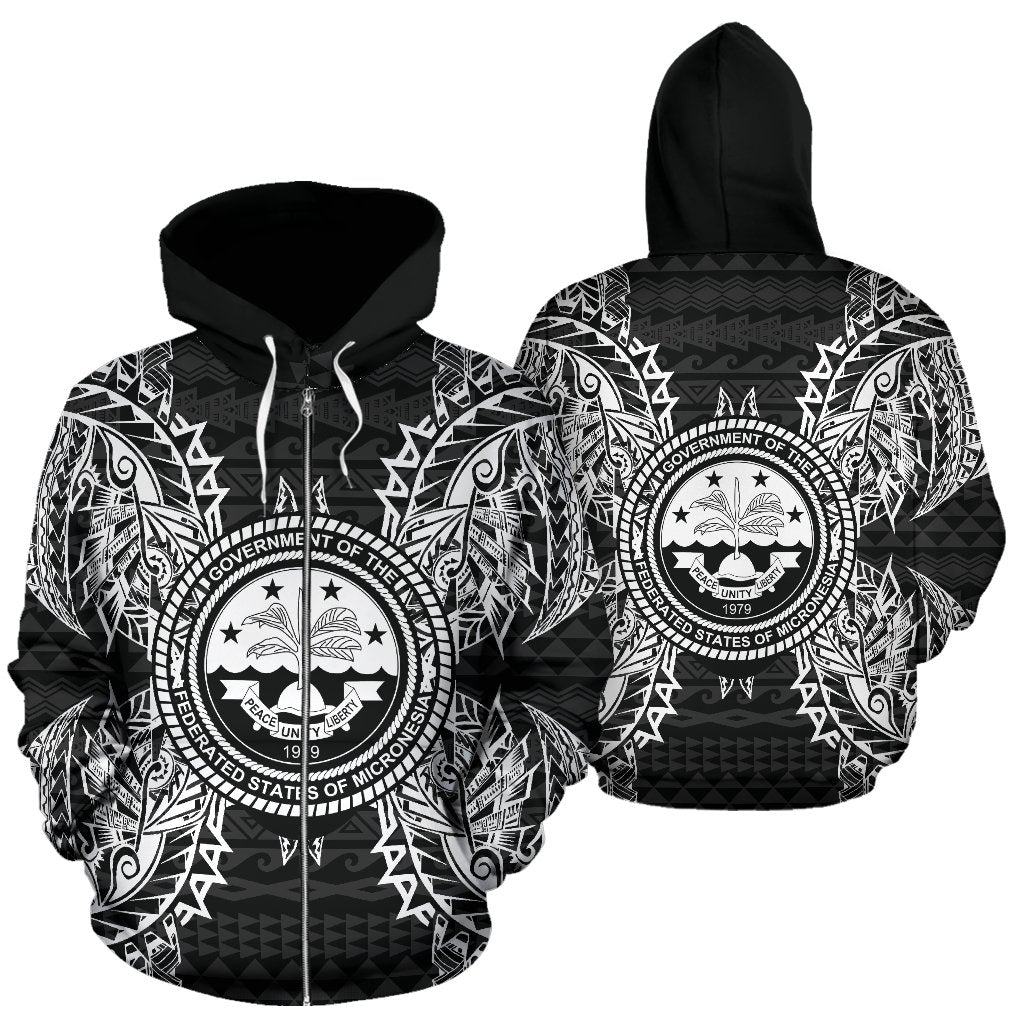 Federated States of Micronesian All Over Zip up Hoodie Map Black Unisex Black - Polynesian Pride