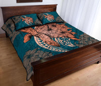 Hawaii Polynesian Turtle Hibiscus Quilt Bed Set - Orange - Polynesian Pride