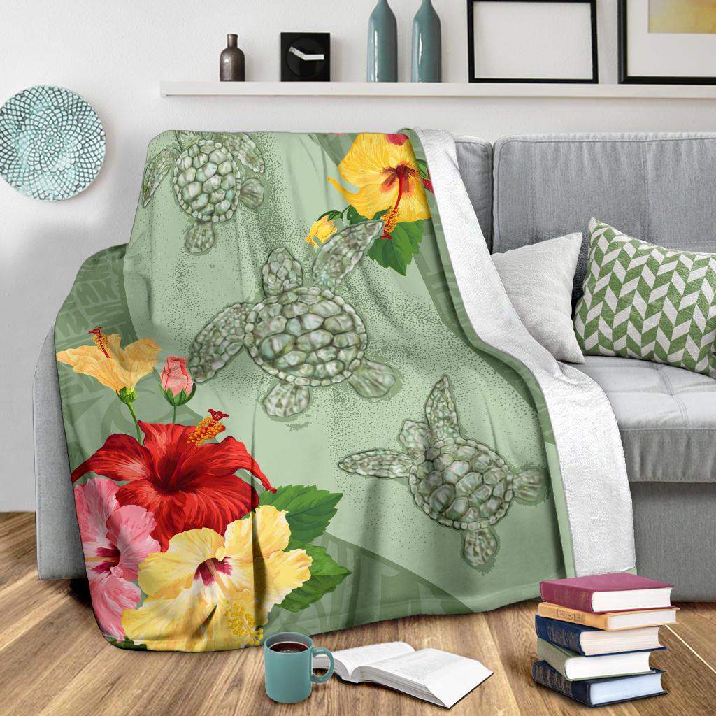 Hawaii Turtle Hibiscus Premium Blanket - Tink Style - Polynesian Pride