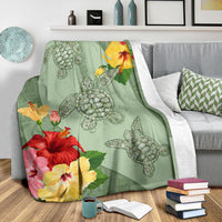 Hawaii Turtle Hibiscus Premium Blanket - Tink Style - Polynesian Pride
