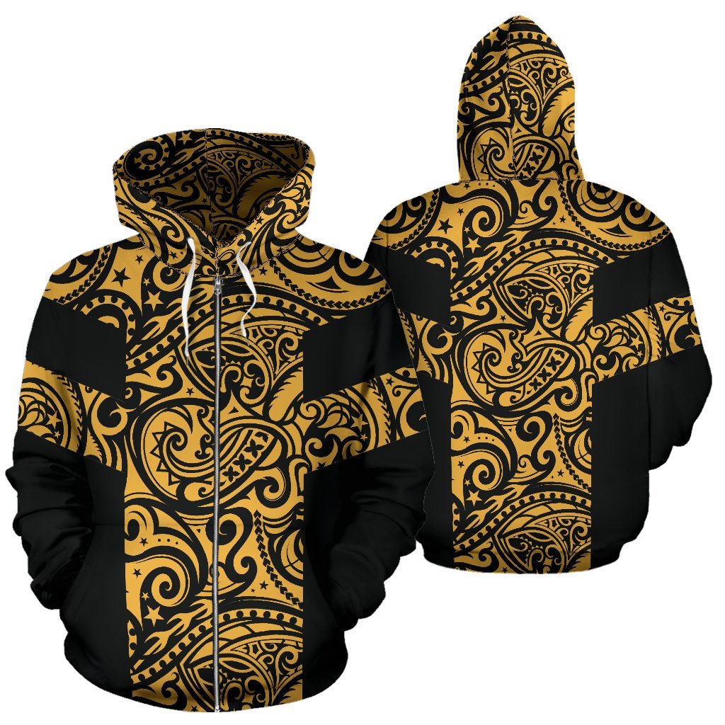 Polynesian Zip Hoodie Polynesian Tattoo Style Gold Unisex Gold - Polynesian Pride