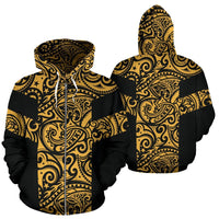 Polynesian Zip Hoodie Polynesian Tattoo Style Gold Unisex Gold - Polynesian Pride