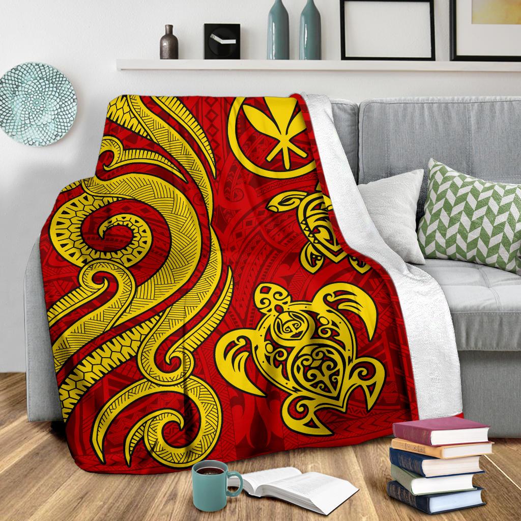 Polynesian Hawaii (Kanaka Maoli) Premium Blanket - Red Tentacle Turtle - Polynesian Pride