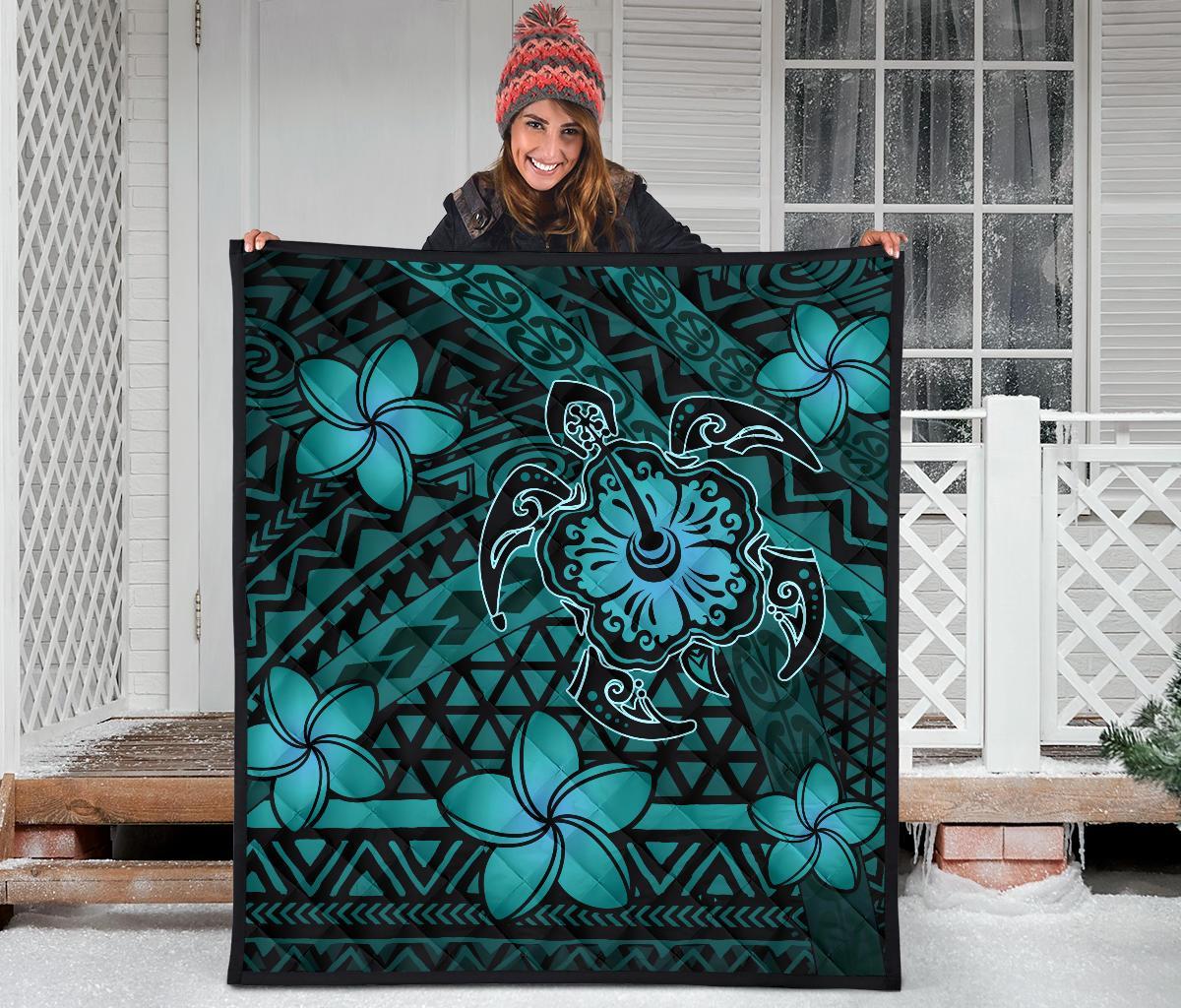 Hawaii Mix Polynesian Turtle Plumeria Premium Quilt - AH - Nick Style - Turquoise - Polynesian Pride