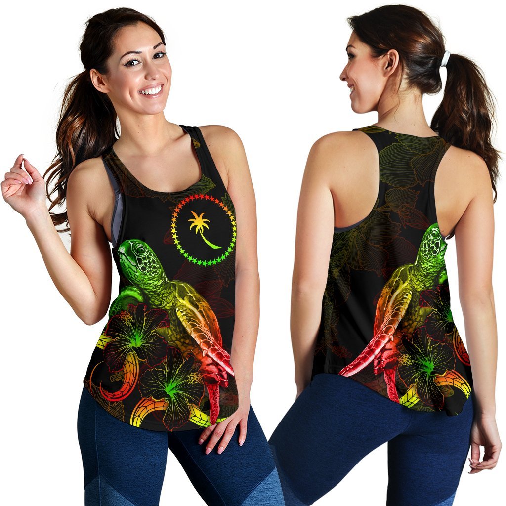 Chuuk Polynesian Women Tank Top - Turtle With Blooming Hibiscus Reggae - Polynesian Pride