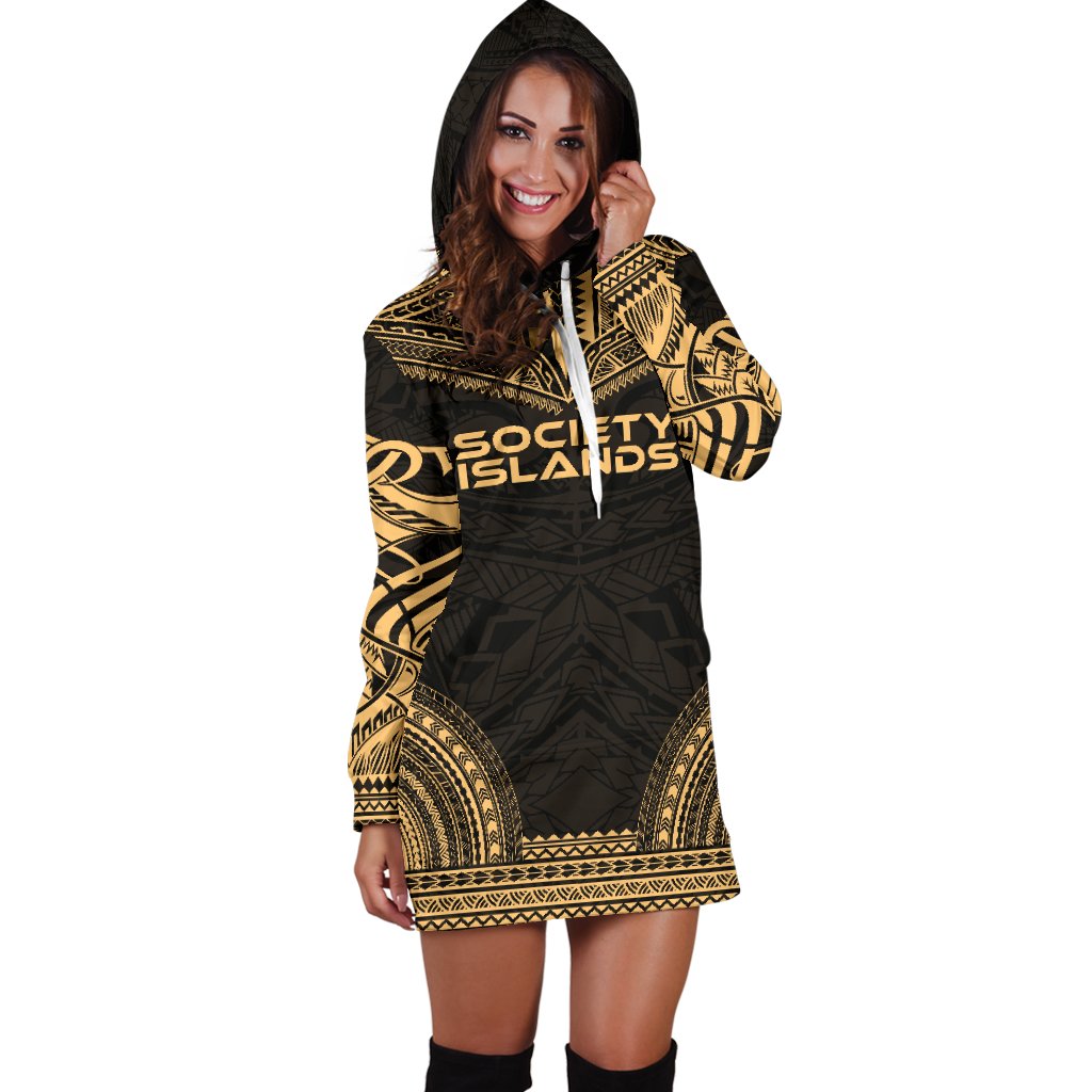 Society Islands Women's Hoodie Dress - Polynesian Gold Chief - Polynesian Pride