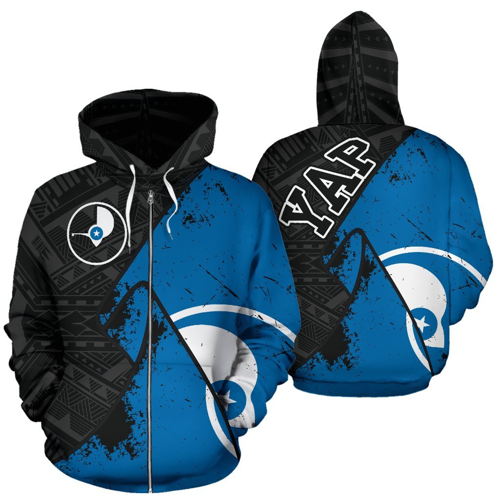 Yap Special Grunge Flag Zip Hoodie A0 Unisex Black - Polynesian Pride