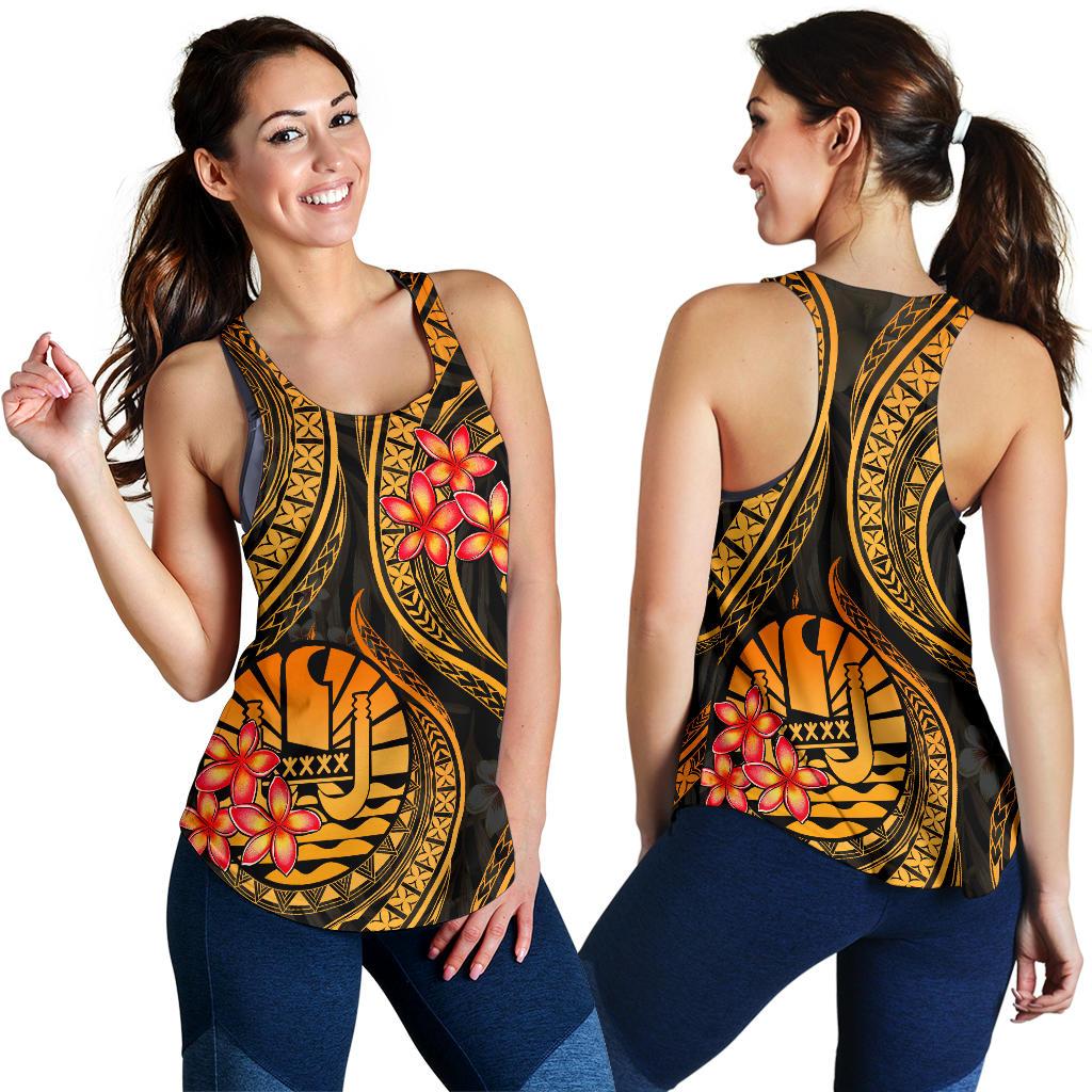Tahiti Polynesian Women Racerback Tank - Gold Plumeria GOLD - Polynesian Pride