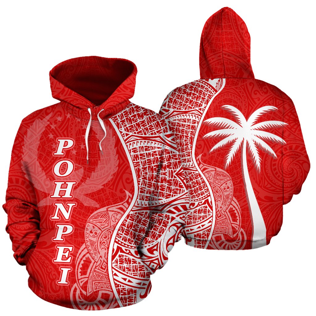 Pohnpei Polynesian Hoodie Coconut Tree Red nd White Unisex Red - Polynesian Pride