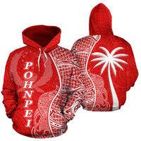 Pohnpei Polynesian Hoodie Coconut Tree Red nd White Unisex Red - Polynesian Pride