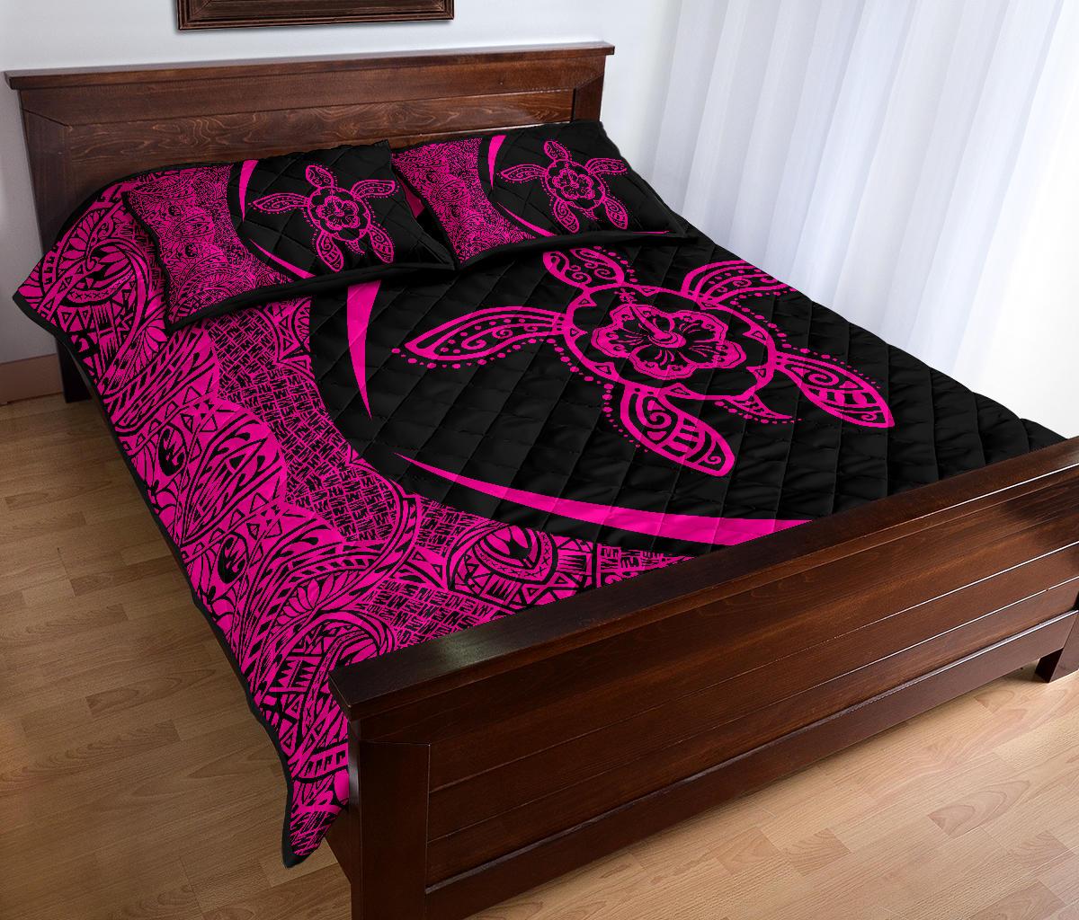 Hawaiian Polynesian Turtle Quilt Bed Set - Circle Style Pink - Polynesian Pride