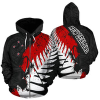 New Zealand Maori Zip Hoodie, Silver Fern Flag Full Zip Hoodie - Polynesian Pride