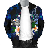 Samoa Polynesian Men's Bomber Jacket - Turtle With Plumeria Flowers - Polynesian Pride
