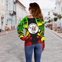 Niue Women's Off Shoulder Sweater - Polynesian Tattoo Reggae - Polynesian Pride