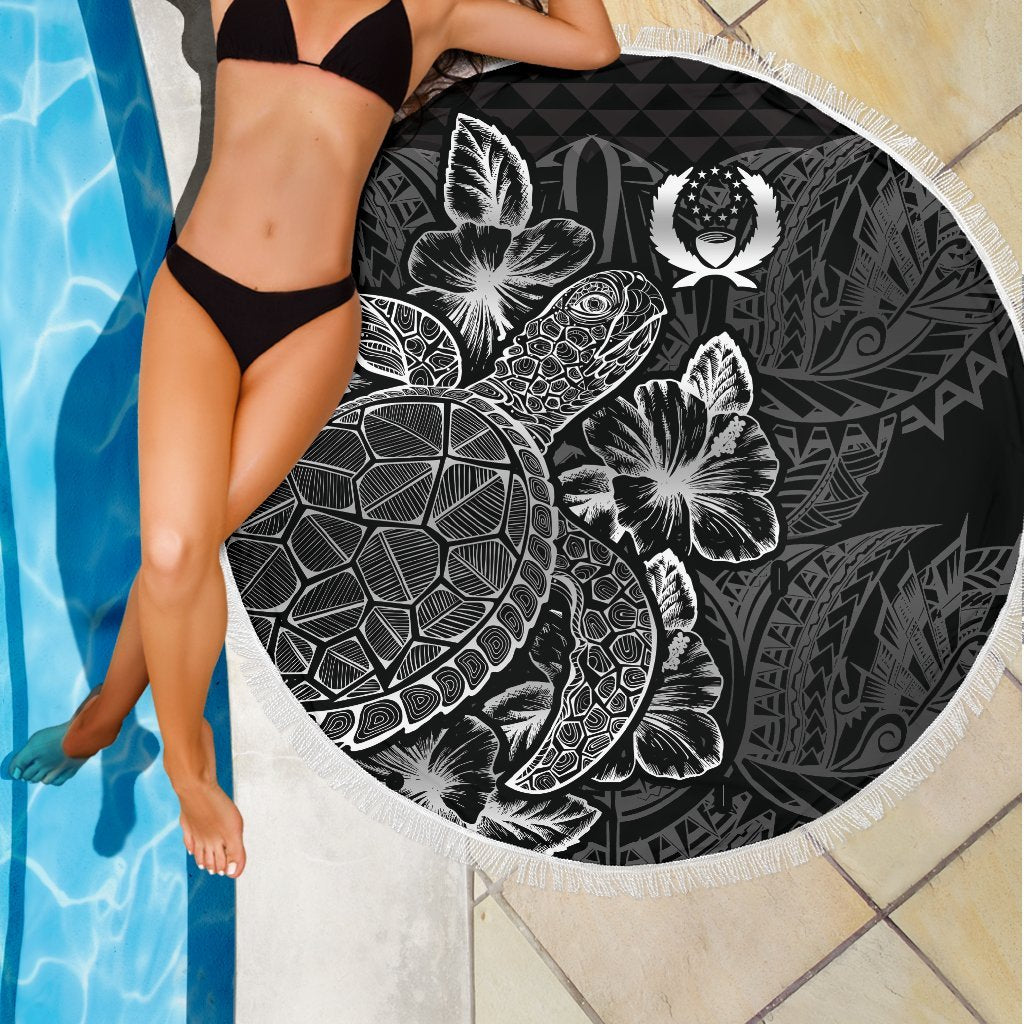 Pohnpei Polynesia Beach Blanket Turtle Hibiscus Black - Polynesian Pride