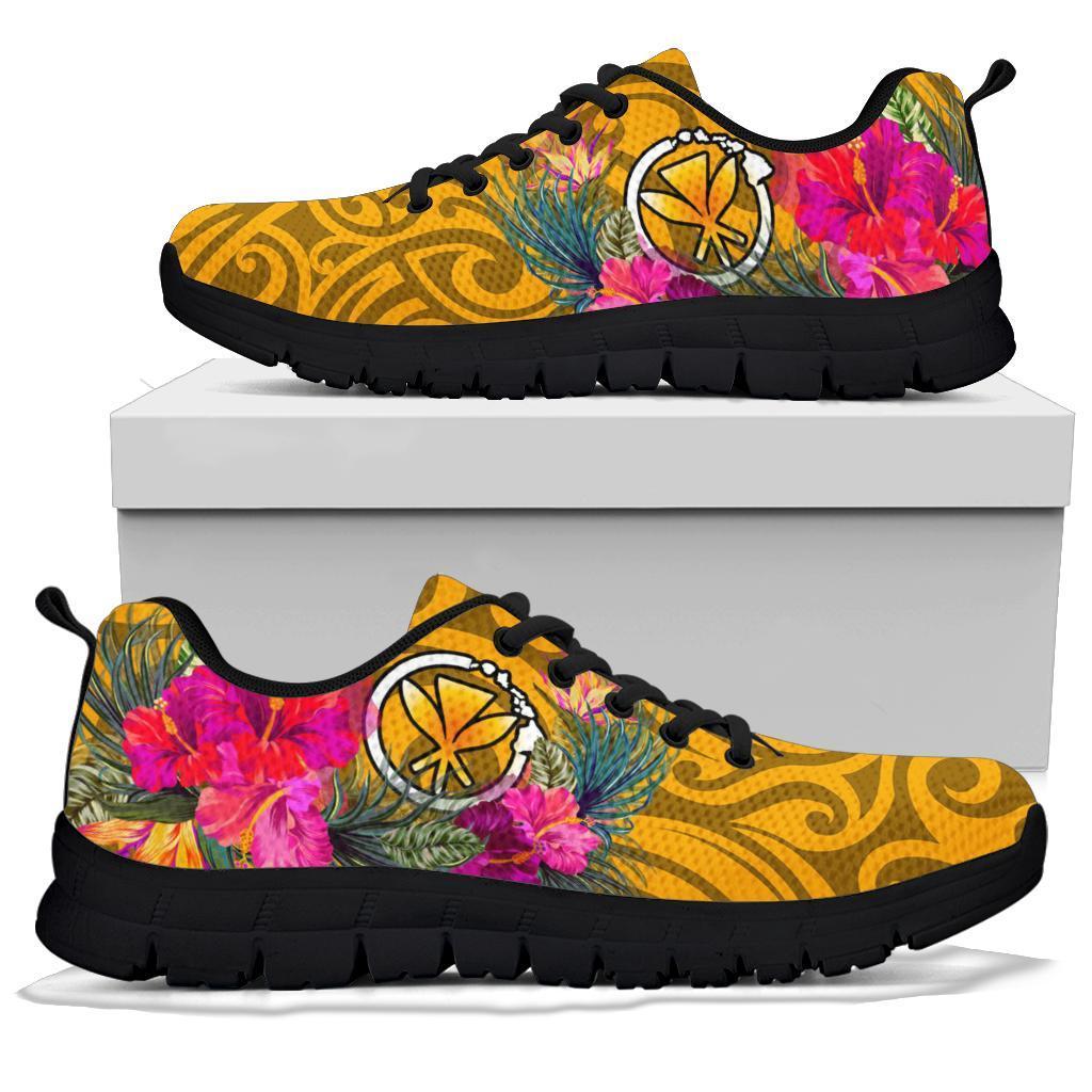 Hawaii Sneakers - Kanaka Maoli With Hibiscus On Polynesian Patterns (YELLOW) - Polynesian Pride