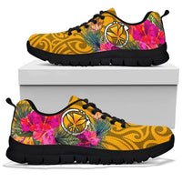 Hawaii Sneakers - Kanaka Maoli With Hibiscus On Polynesian Patterns (YELLOW) - Polynesian Pride