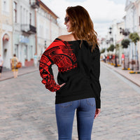 Polynesian Chest Tattoo Off Shoulder Sweater Red A7 - Polynesian Pride