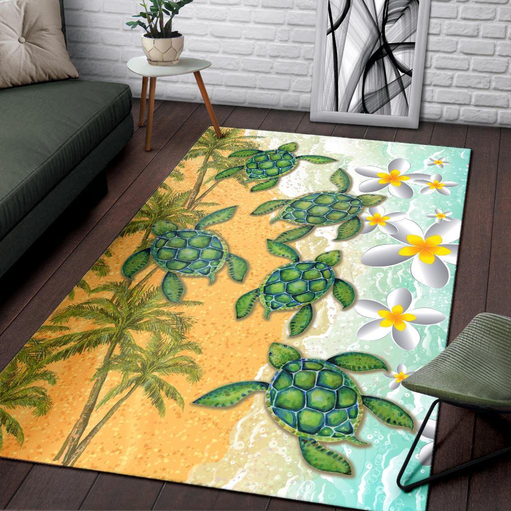 Hawaii Turtle Sea Hibiscus Coconut Tree Rug - Polynesian Pride
