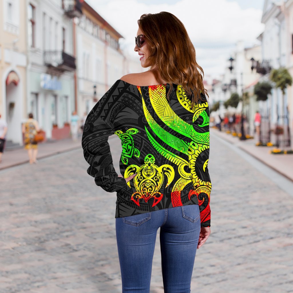 Fiji Polynesian Women Of Shoulder Sweater - Reggae Tentacle Turtle - Polynesian Pride