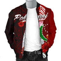Pohnpei Micronesia Men's Bomber Jacket - Coat Of Arm With Hibiscus - Polynesian Pride