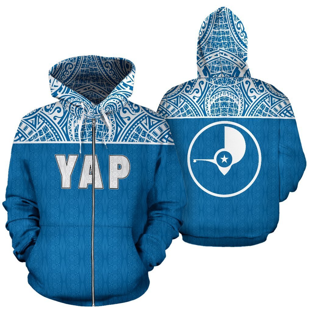 Yap All Over Zip up Hoodie Micronesian Unisex Blue - Polynesian Pride
