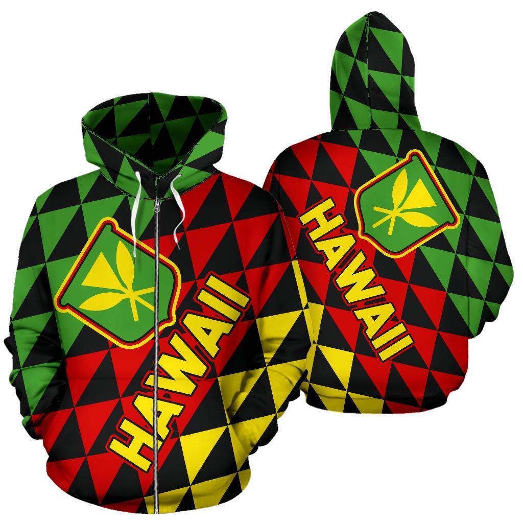 Hawaiii Zip up Hoodie Hawaii Kanaka Maoli Flag Unisex White - Polynesian Pride