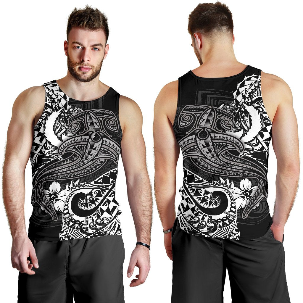 Pohnpei Men's Tank Top - White Shark Polynesian Tattoo White - Polynesian Pride