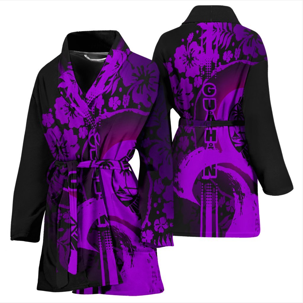 Guam Women's Bathrobe - Hibiscus And Wave Purple - Polynesian Pride