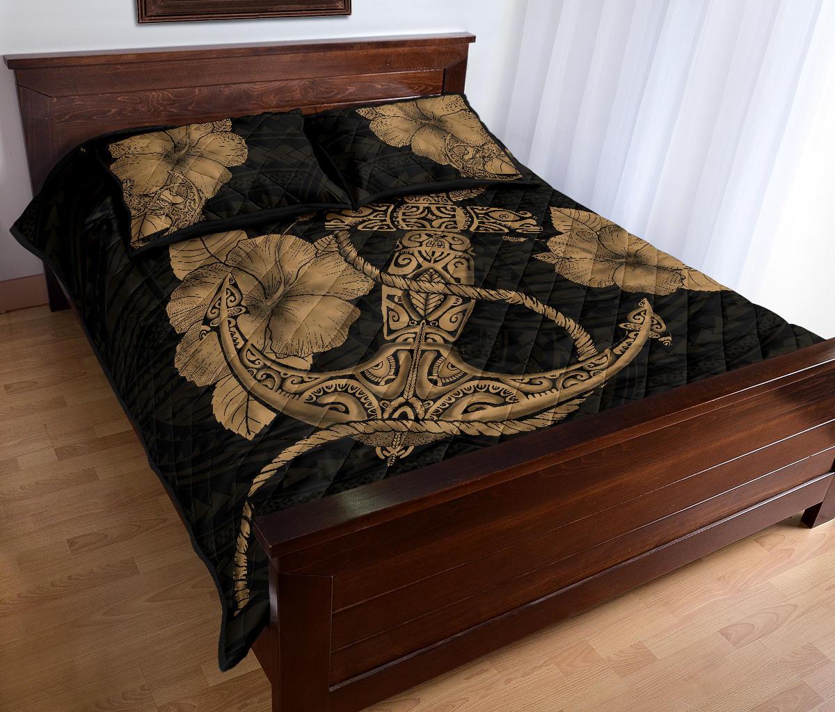 Anchor Poly Tribal Quilt Bed Set Gold - Polynesian Pride