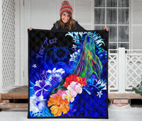 Pohnpei Custom Personalised Premium Quilt - Humpback Whale with Tropical Flowers (Blue) - Polynesian Pride