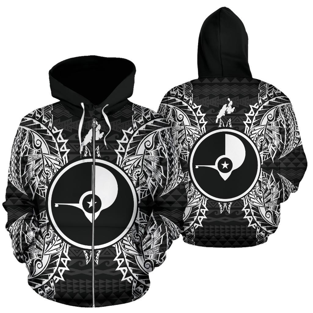 Yap Polynesian All Over Zip up Hoodie Map Black Unisex Black - Polynesian Pride