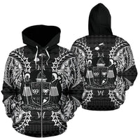 Fiji Polynesian All Over Zip up Hoodie Map Black Unisex Black - Polynesian Pride