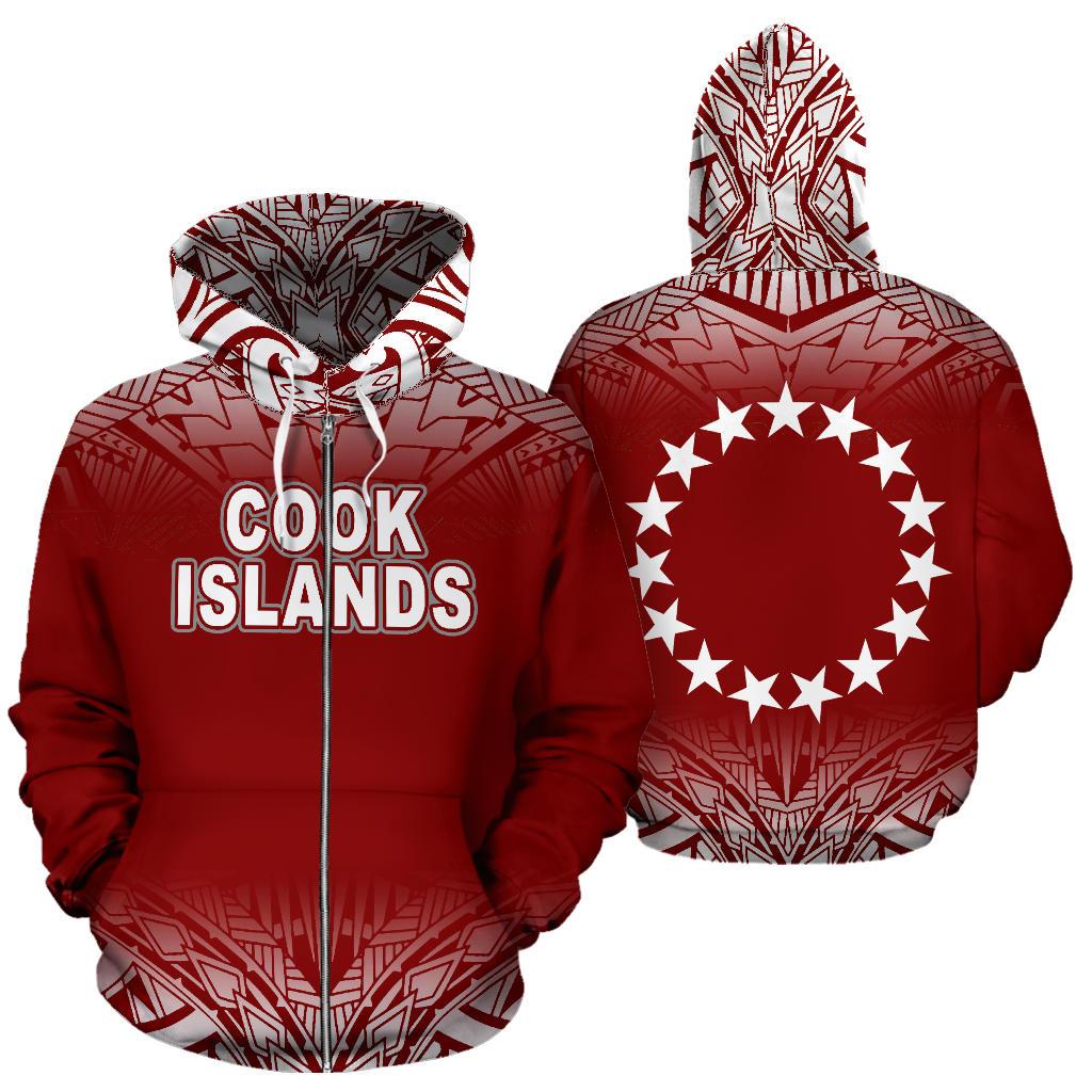 Cook Islands Polynesian Zip up Hoodie Fog Red Unisex Red - Polynesian Pride