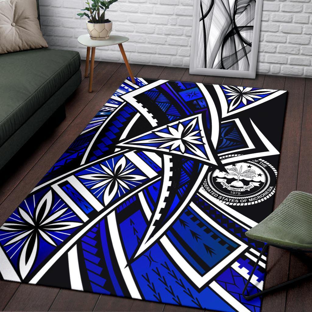 Federated States of Micronesia Area Rug - Tribal Flower Special Pattern Blue Color Blue - Polynesian Pride